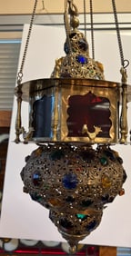 A Victorian Heavily Chased and Jeweled Hall Fixture