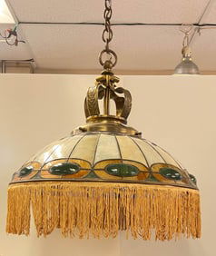 Mission Arts and Crafts Large Leaded Glass Hanging Fixture