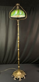 Rare Tiffany Studios Signed #425 Gilt Bronze Dore Bell Floor Lamp and Favrille Shade c.1910