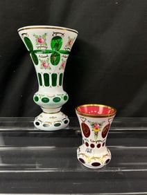 Crystal Arcadia Hand Made In Czechoslovakia Cut Crystal Vase With Small floral cut to Ruby Vase