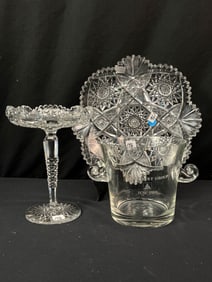 Tiffany & Co.  Inscribed Crystal Champagne Bucket and Two Victorian  Brilliant Cut Serving Pieces