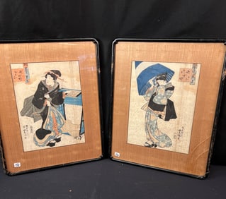 2 Japanese Hand Colored Woodblock Prints c1800-1820