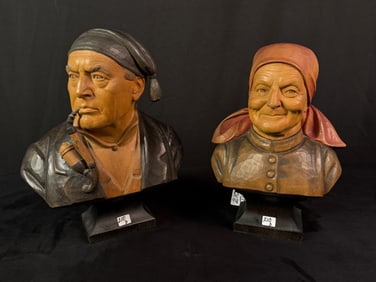 Pair of Swiss Hand carved Wooden Figures