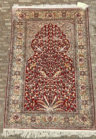 A Kayseri Capadocia, Turkish Finely Hand Tied Silk Bird of Paradise Carpet