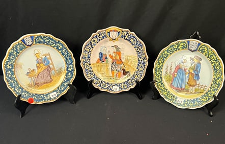 Three Antique Quimper Faience Plates