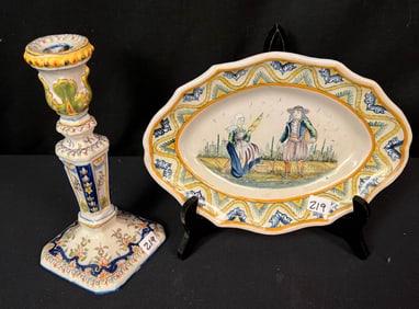 Two Antique Quimper Faience Pottery Items