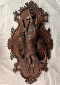 Black Forest Hand Carved Large Wall Plaque Depicting a Male Mountain goat and More C.1860s