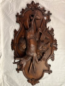 Black Forest Hand Carved Large Wall Plaque Depicting a Female Mountain goat and More C.1860s