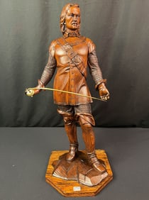 Black Forest Finely Carved Wood Figure of Cavelier Swordsman