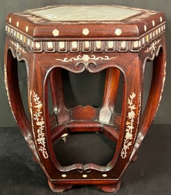 Vintage Oriental Mahogany inlaid Marble Top Stand