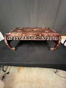 Vintage Rosewood Pierce Carved Mother of Pearl inlaid Tea Table