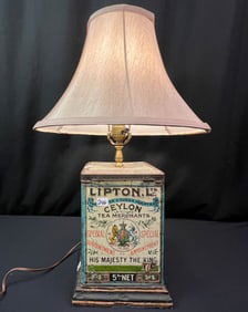 Early Lipton Advertising Tea Box Made Into a Lamp