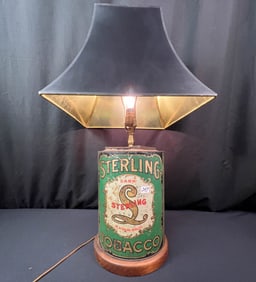 Early Sterling Tobacoo Advertising Tin Made Into a Lamp