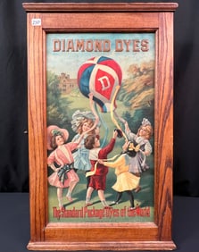 Antique Advertising Diamond Dyes Tin Litho Double Door Cabinet