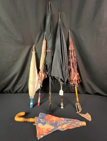 6 Antique Parasols and Umbrellas, Group