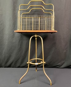 Antique Brass and Mahogany Revolving Newspaper/Magazine Stand