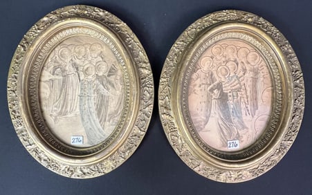 Two Antique Oval Angel Lithographs C. 1840-1850's