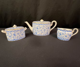 Royal Crown Dearby Tea Pot, Creamer, and Sugar Wilmot Pattern