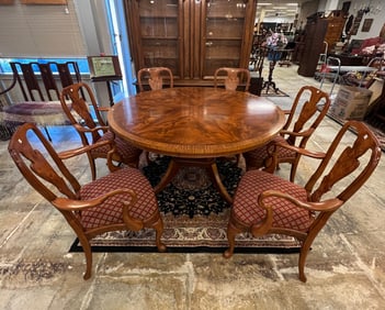 Six Custom Queen Anne Arm Chairs  With Table