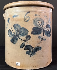 A Six Gallon Stoneware Decorated Crock