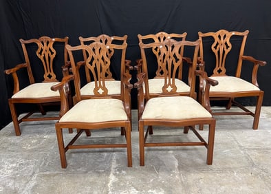 Six Chippendale Designer Mahogany Arm Chairs