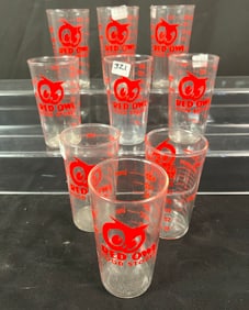 A Group of Nine 1940's-1950's Red Owl Measuring Glasses