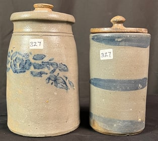 Two Covered and Decorated Stoneware Jars