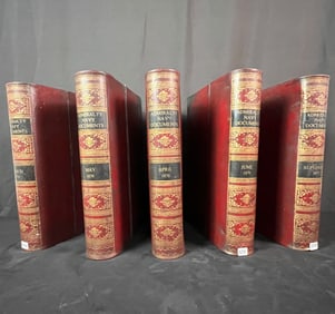 Five Victorian Tin Lithograph Book Shaped Document Boxes C.1870