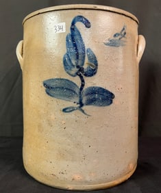 Antique 4 Gallon Decorated Stoneware Crock c.1870's