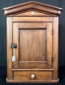 A 1840-1850 Pine Single Door Wall Hung Storage Cabinet With Drawer Base