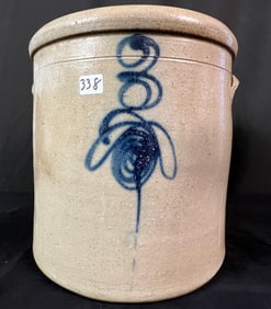 Antique Three Gallon Stoneware Crock With Applied Handles and Decorations c1850/60's