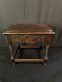18th Century Lift Top Stool with Barley Twist Legs and Floral Decorations