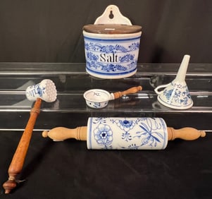 Five Pieces of Blue Onion Kitchenware