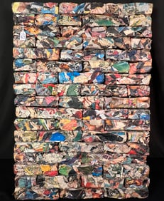 Michael Scarpa Multimedia Paper Bricks on Wood Sculpture C1991