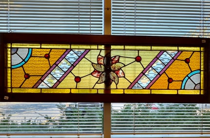 A Victorian Large Stained Glass Transom Window