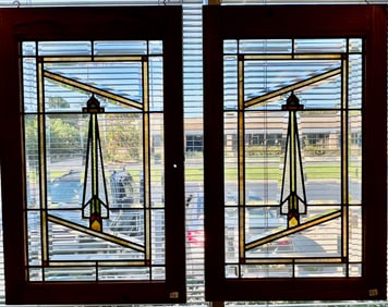 A Set of Art Deco Stained and Beveled Glass Windows