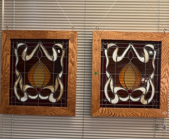 An Antique Pair of Art Nouveau Stained Glass Windows