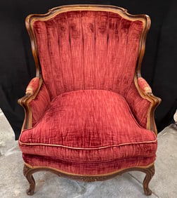 Mahogany Channel Back Velvet Carved Chair c.1920's