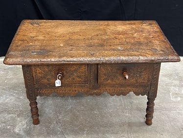 German Hand-Carved 2-Drawer Low Chest or Table