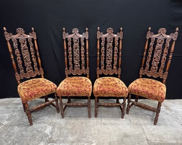 4 Tall Mahogany Carved Dining Chairs c.1920's