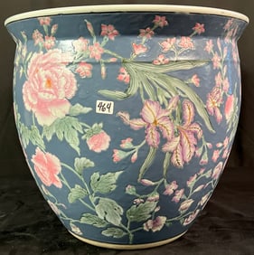 Large Chinese Porcelain Floral Planter w/ Koi Interior