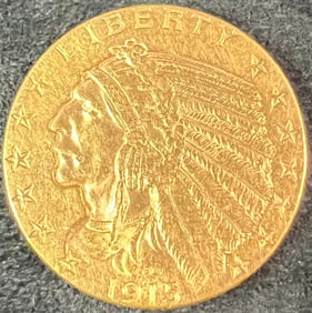 A 1915 Liberty Indian 21.6K Five Dollar Gold Piece
