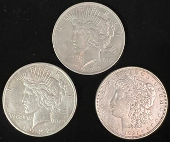 Three Silver Dollars Aging 1921-1923