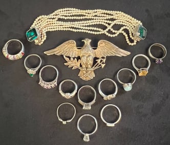 A Sterling Group To Include Eagle Brooch, Rings, and More