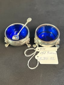 A Pair Of Marked Sterling Lion Head Salt Dips
