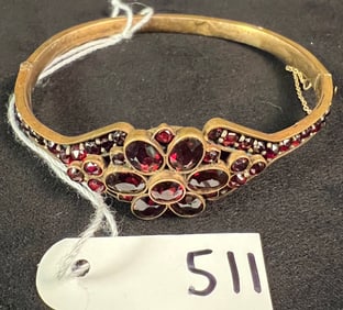 Victorian Garnet Gold Filled Cuff Bracelet