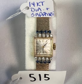 14K Omega Diamond and Sapphire Ladies Watch