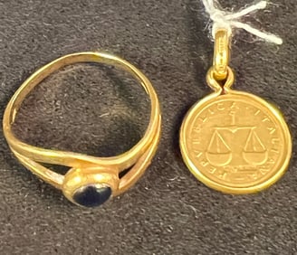 18K Gold Coin Pendant and Ring