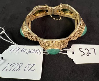 Silver Filagree and Jade Bracelet
