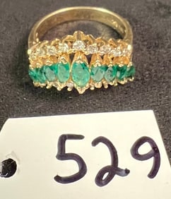 14K Emerald and Diamond Ladies Ring